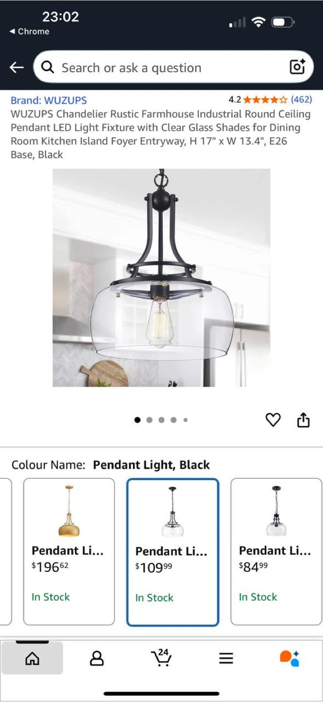 WUZUPS Rustic Farmhouse Pendant Light — Black (New)