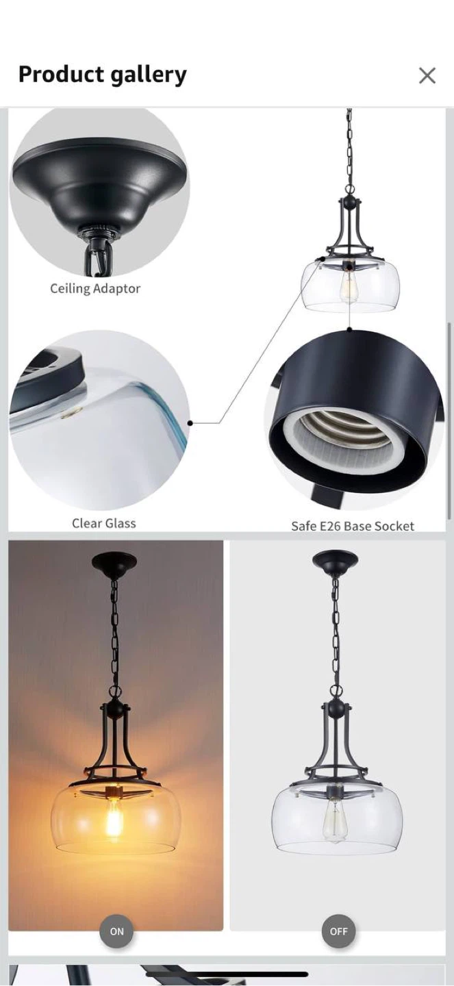 WUZUPS Rustic Farmhouse Pendant Light — Black (New) - photo 3