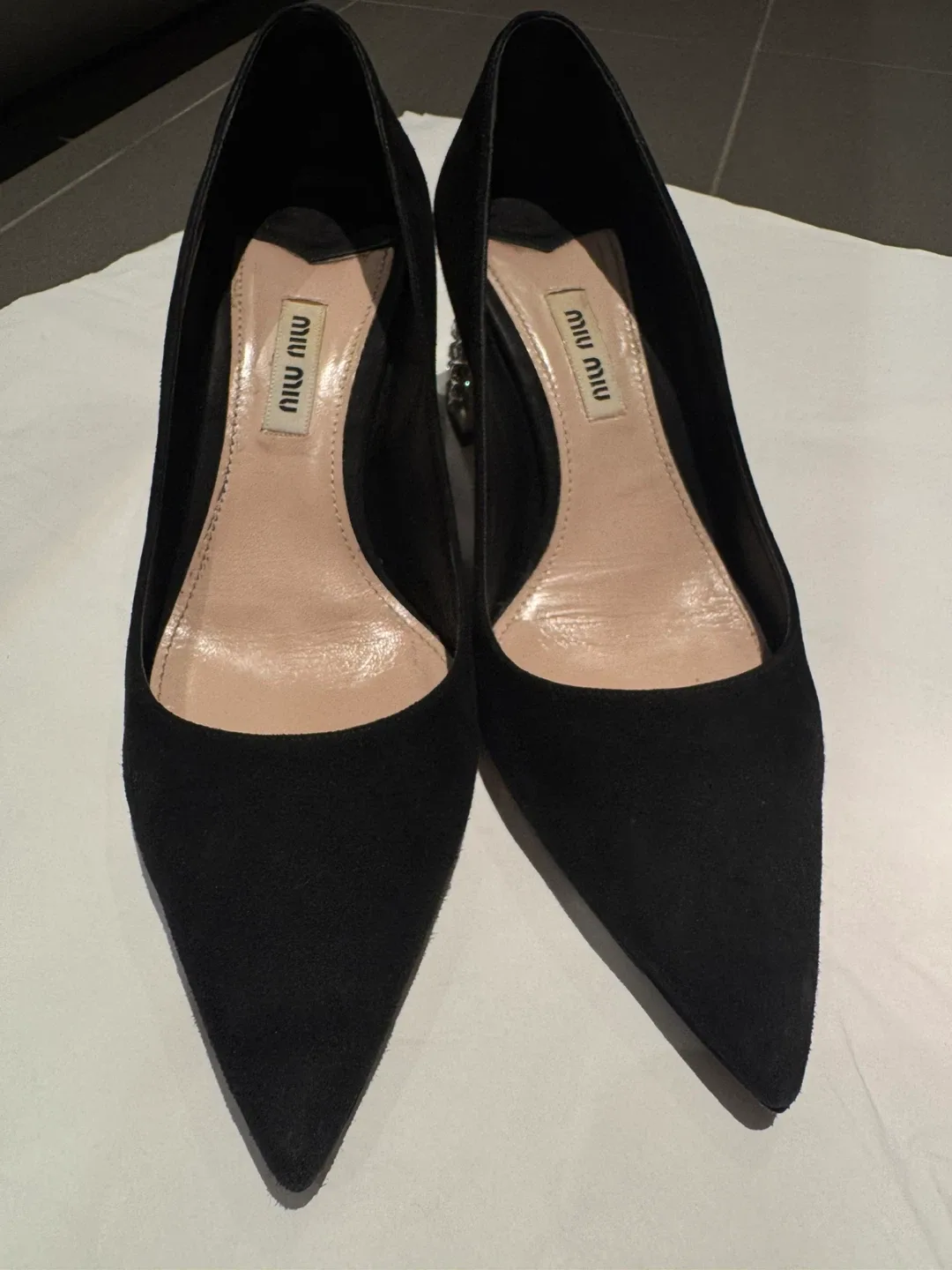 Miu Miu Black Suede Heels Size 36.5 image indicator(5)