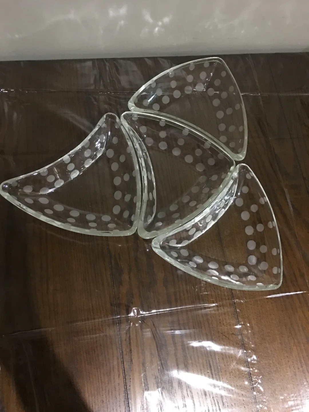 Set of 4 Clear Glass Dishes with Polka Dots thumbnail