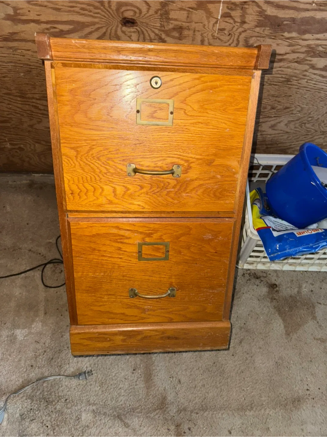 Vintage 2-Drawer Wooden Filing Cabinet thumbnail