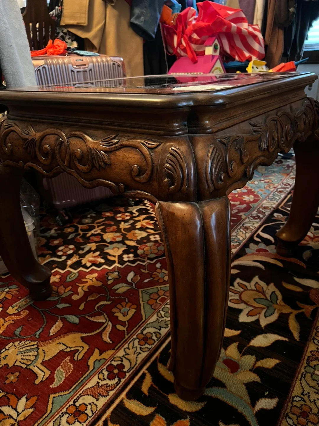 Ornate Wood & Glass Coffee Table image indicator(2)