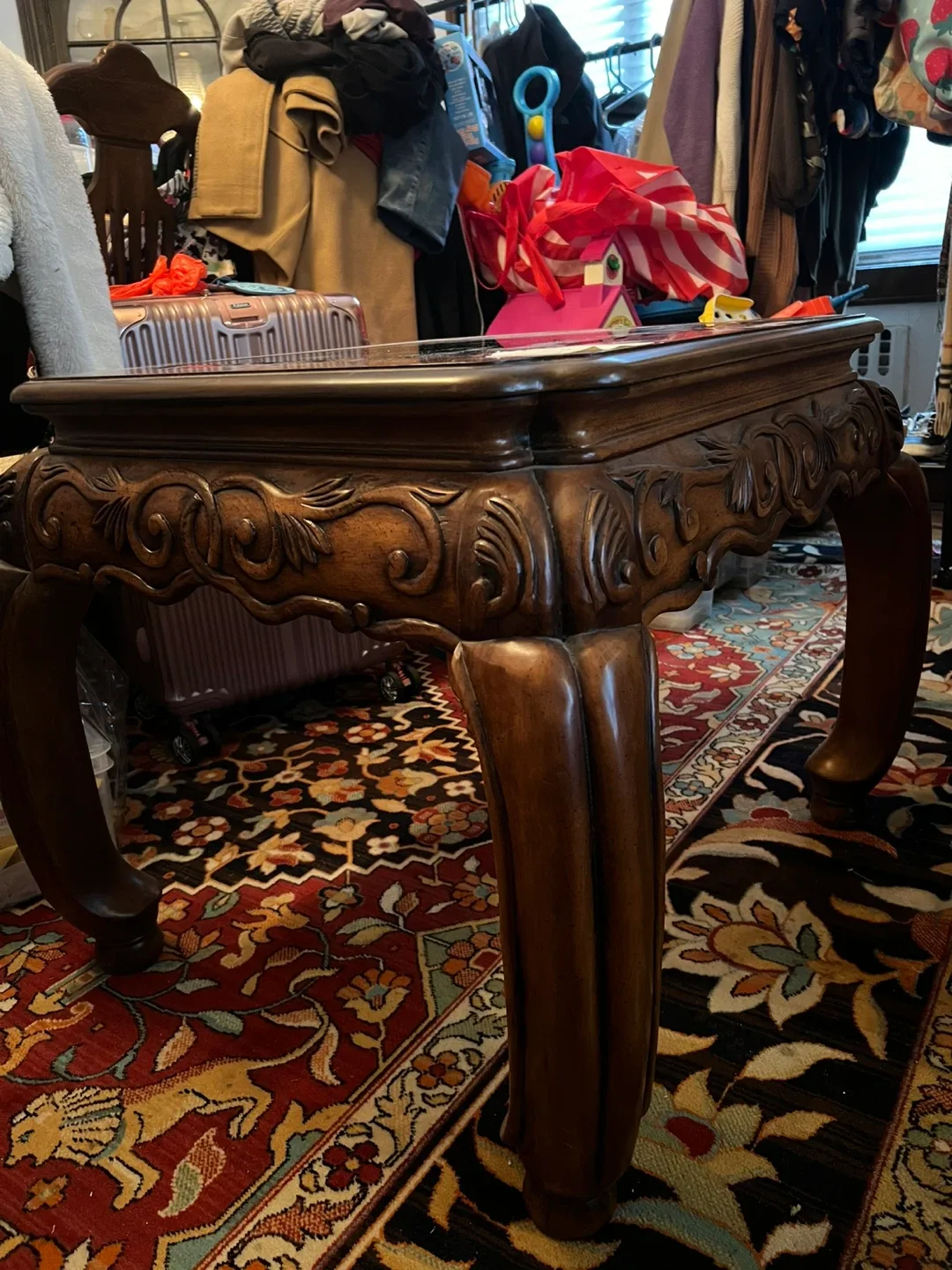 Ornate Wood & Glass Coffee Table image indicator(5)