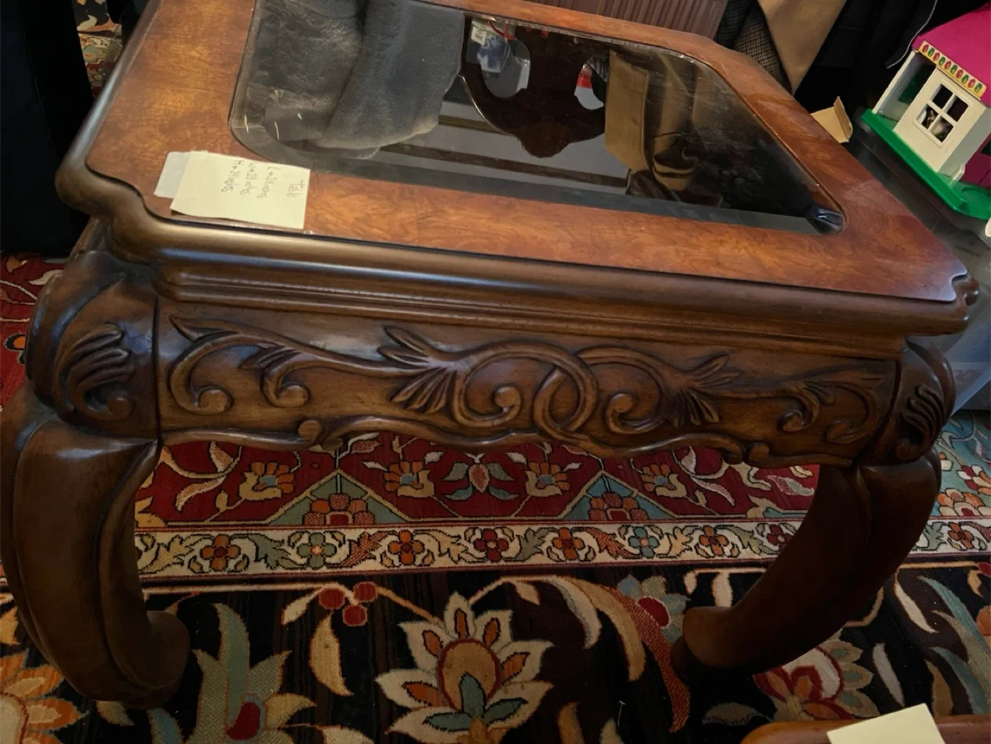 Ornate Wood & Glass Coffee Table image indicator(4)