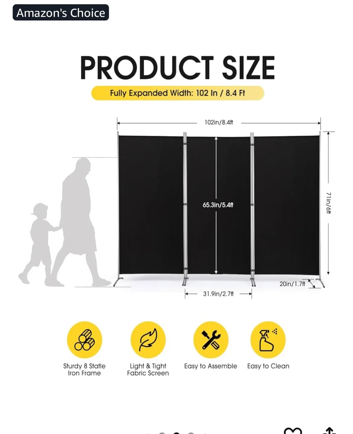 Foldable Black Room Divider - Adjustable & Compact image indicator(3)