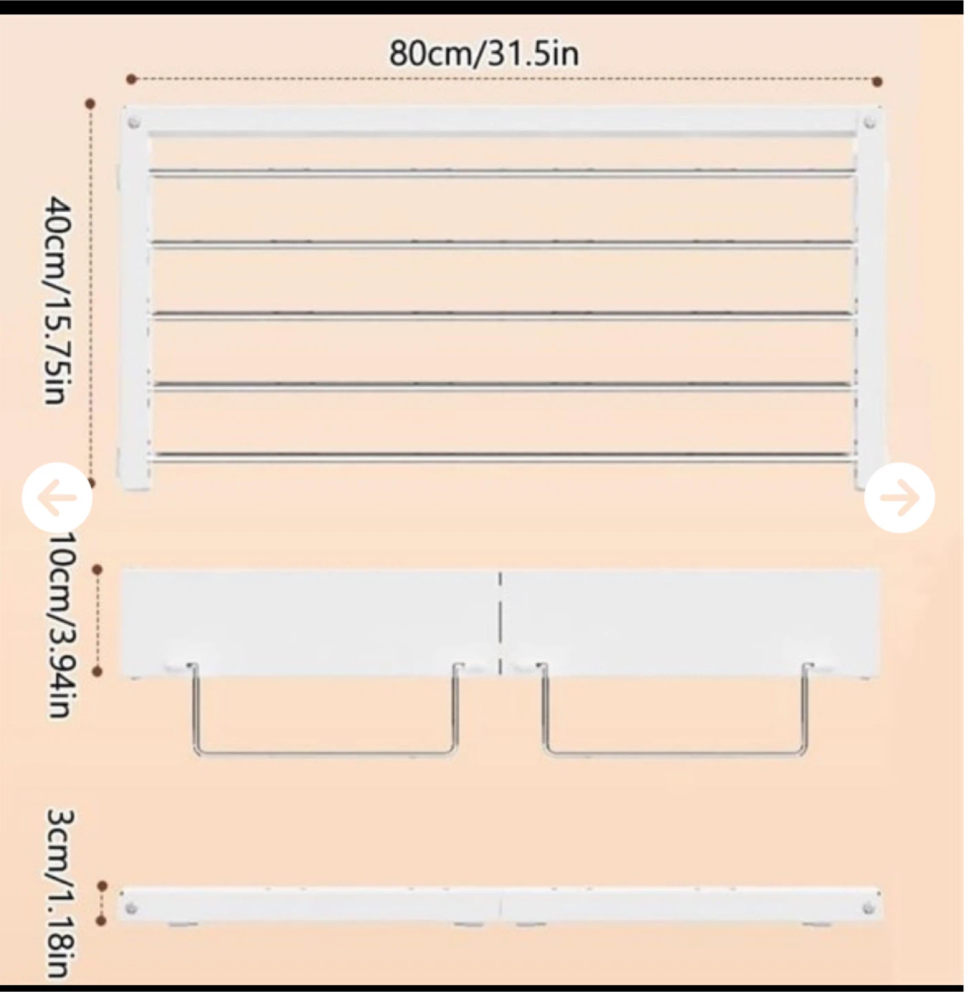 Wall Mounted Clothes Drying Rack, 80cm, White - photo 2