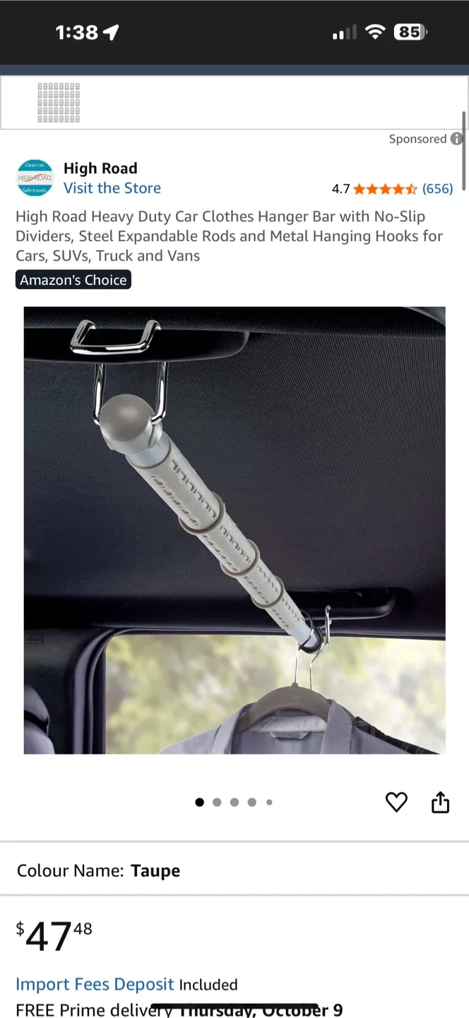 High Road Car Clothes Hanger Bar - Taupe thumbnail