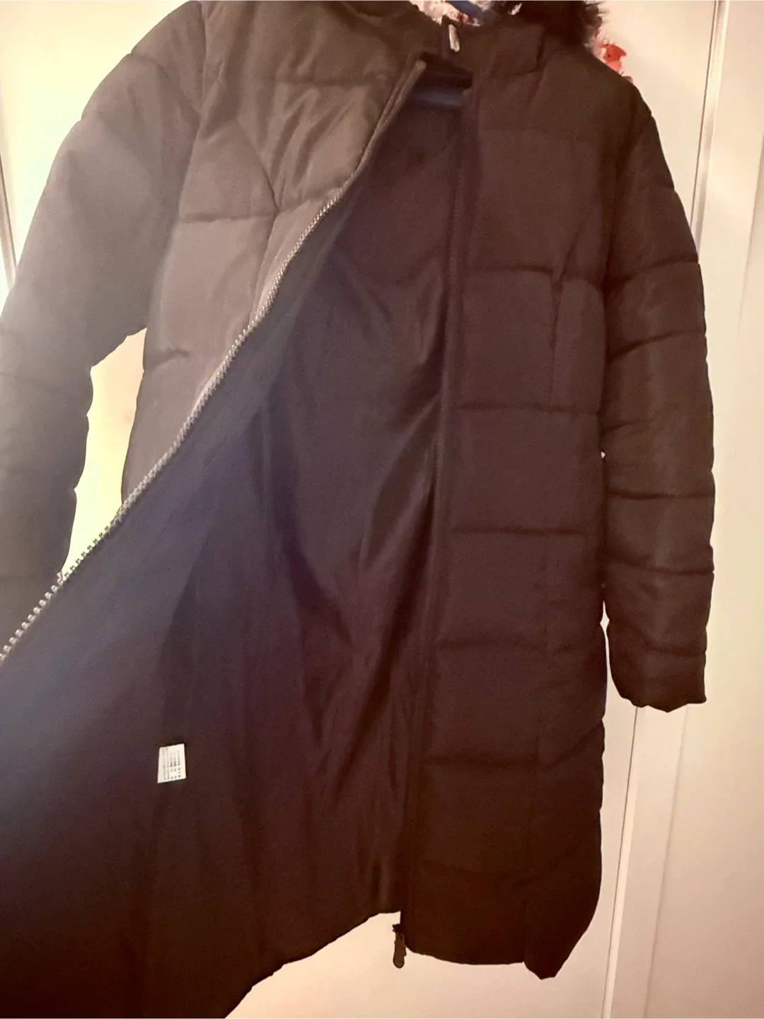 Black Puffer Coat with Faux Fur Hood image indicator(3)