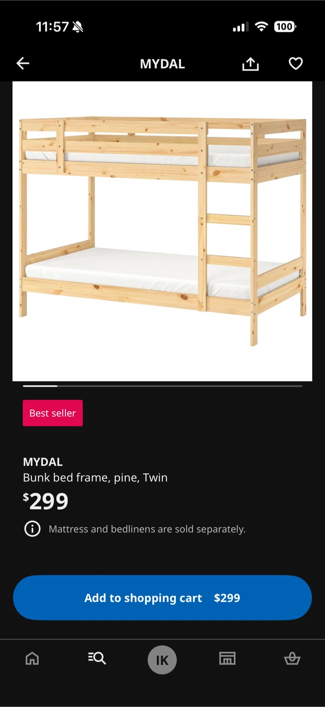 IKEA MYDAL Bunk Bed Frame - Twin Size