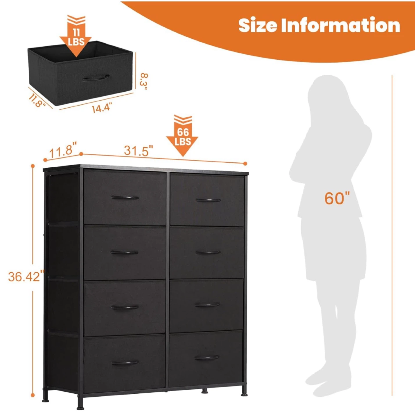 Black 8-Drawer Dresser Storage Tower - photo 3