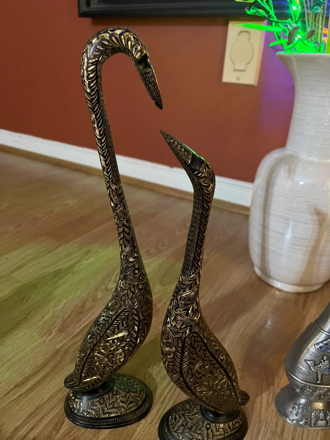 Vintage Decorative Metal Pitcher & Swan Figurines - photo 2