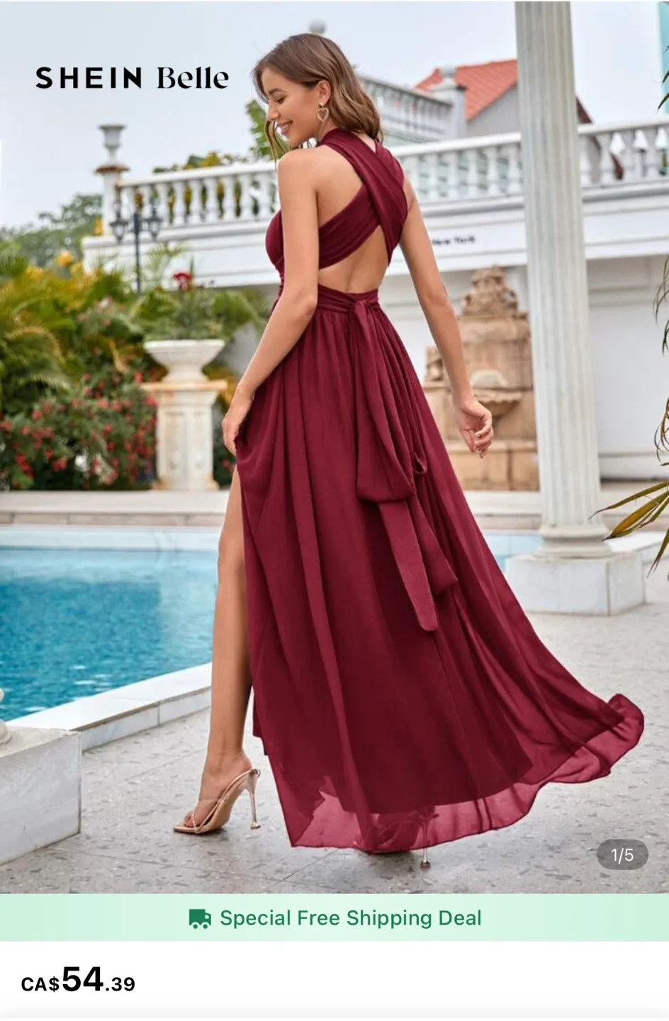 SHEIN Belle Burgundy Maxi Dress - L image indicator(2)