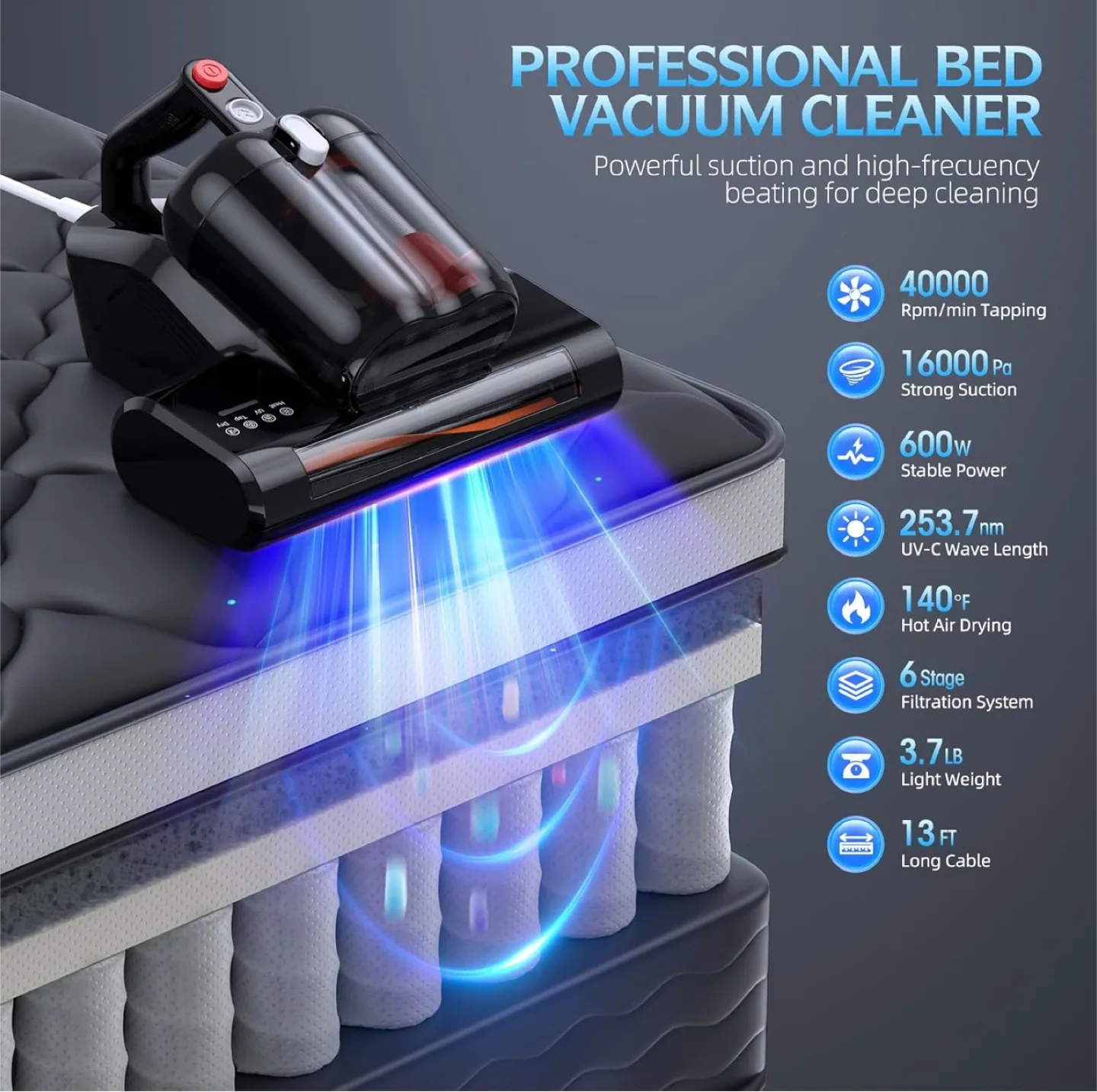 New Professional Bed Vacuum Cleaner with UV Light & Hot Air Dry image indicator(2)