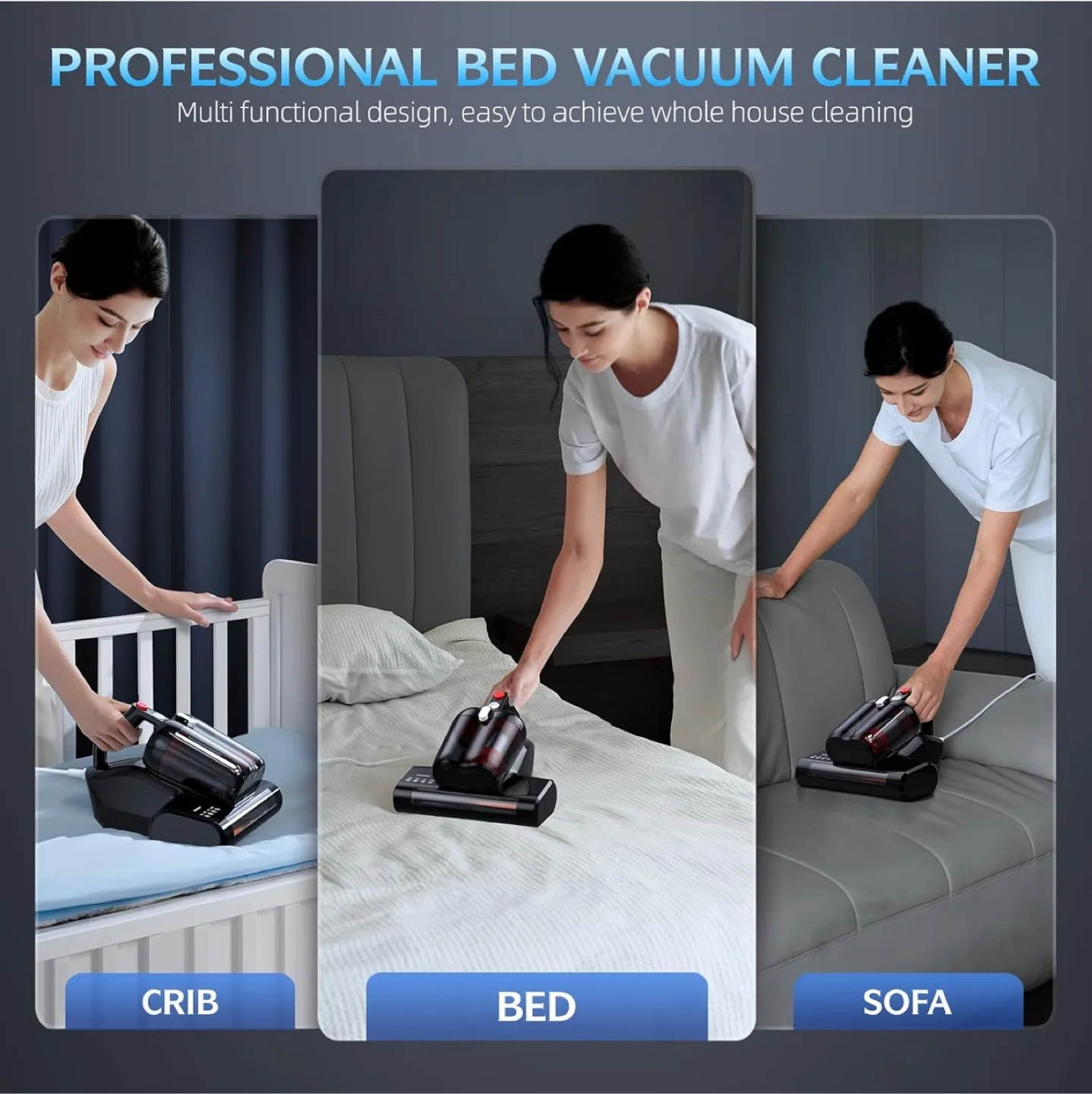 New Professional Bed Vacuum Cleaner with UV Light & Hot Air Dry image indicator(7)