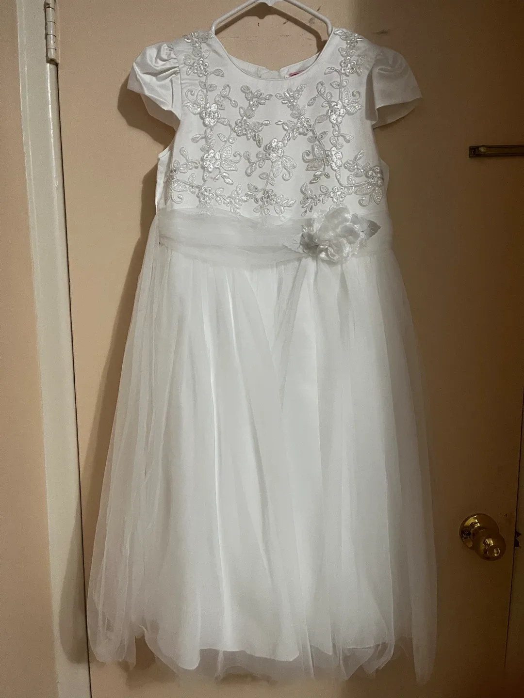 Kids White Dress & Shoes Set