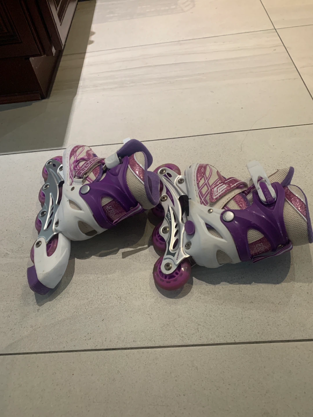 ERNAN Inline Skates - Purple & White kid’s adjustable size 12 -2 - photo 3