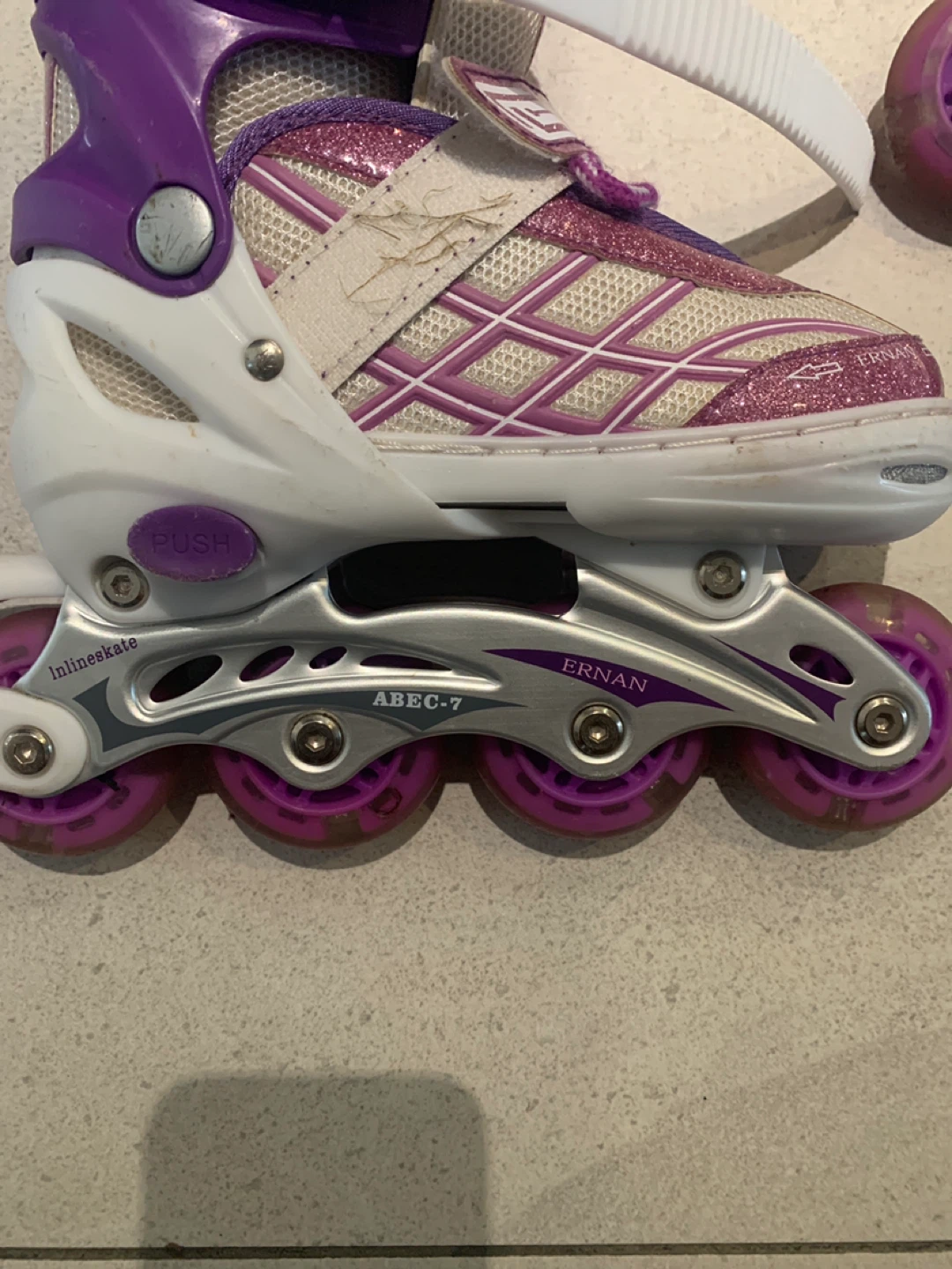 ERNAN Inline Skates - Purple & White kid’s adjustable size 12 -2 - photo 2
