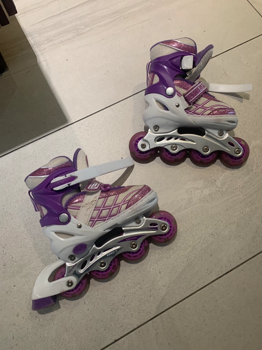 ERNAN Inline Skates - Purple & White kid’s adjustable size 12 -2