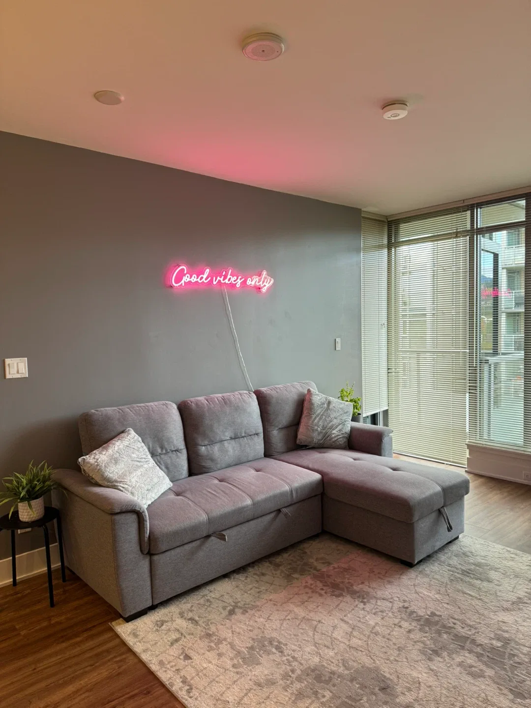 Grey Sectional Sofa with Storage+ pillows+ carpet thumbnail