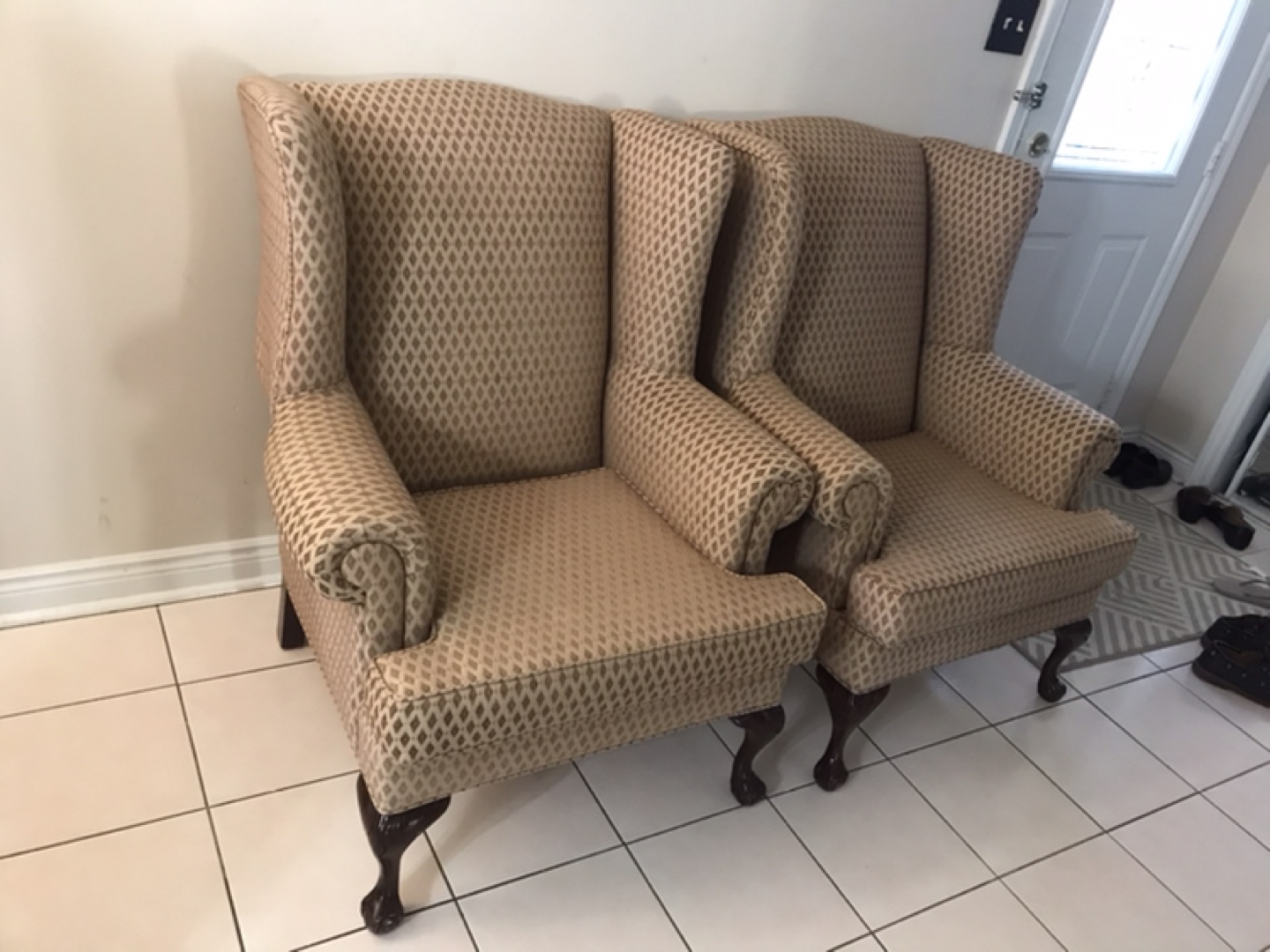 Pair of Wingback Chairs with Ottoman