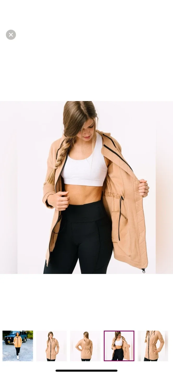 Zyia Camel Long Hoodie Sweatshirt Coat image indicator(4)