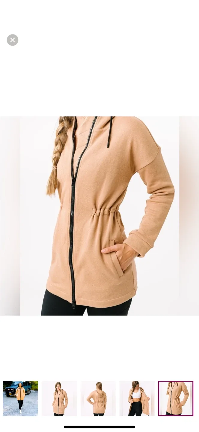 Zyia Camel Long Hoodie Sweatshirt Coat image indicator(5)