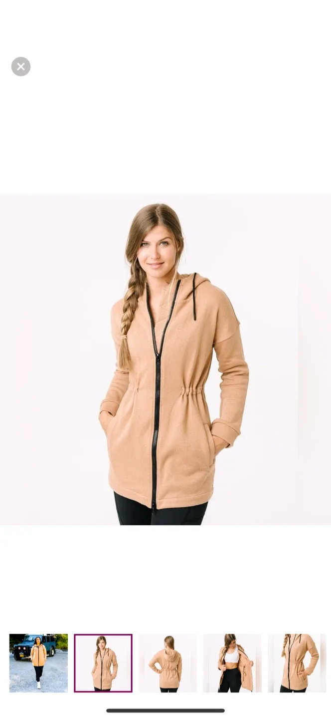 Zyia Camel Long Hoodie Sweatshirt Coat image indicator(2)