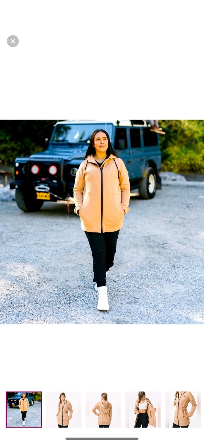 Zyia Camel Long Hoodie Sweatshirt Coat