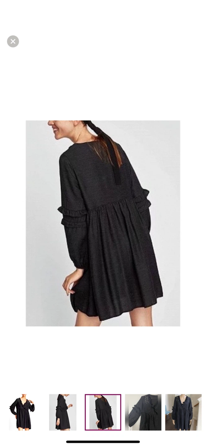 Zara Pearl Black Dress Ruffles Balloon Sleeves Slouchy Dress - photo 3