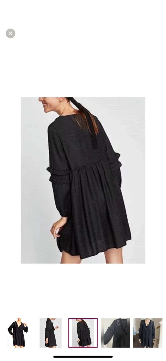 Zara Pearl Black Dress Ruffles Balloon Sleeves Slouchy Dress image indicator(3)