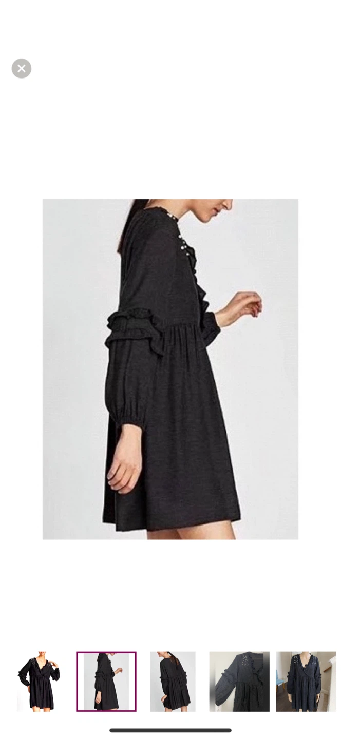 Zara Pearl Black Dress Ruffles Balloon Sleeves Slouchy Dress - photo 2