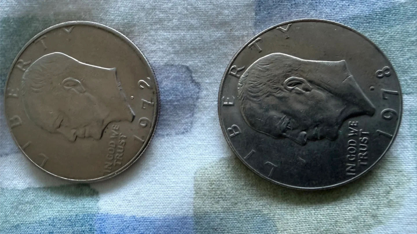 Two Eisenhower One Dollar Coins - 1972 & 1978 image indicator(2)