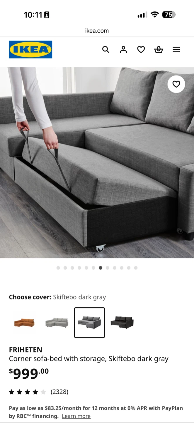 IKEA FRIHETEN Corner Sofa-Bed with Storage - Dark Gray