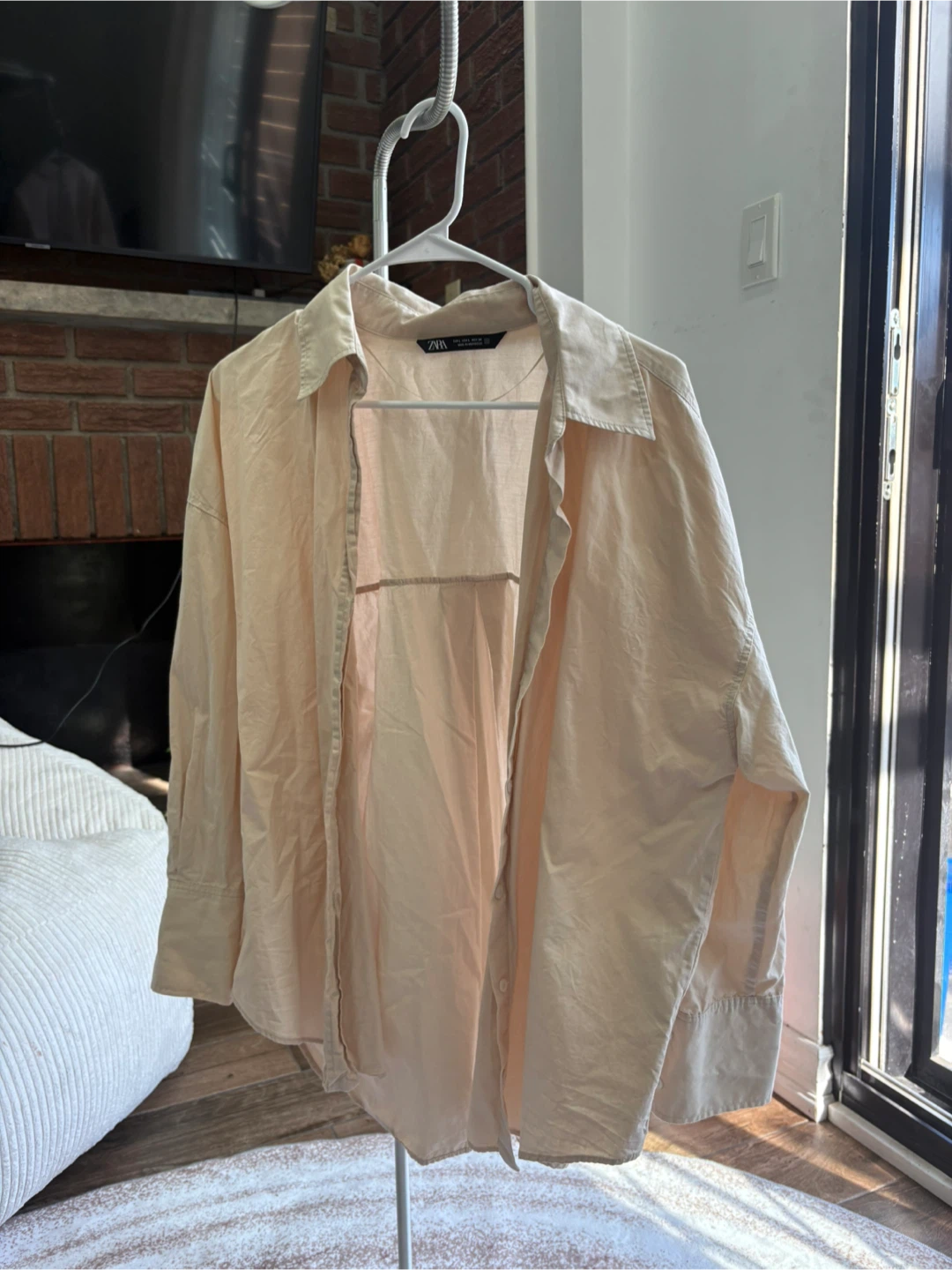 Zara Light baige Button-Up Shirt - Size L