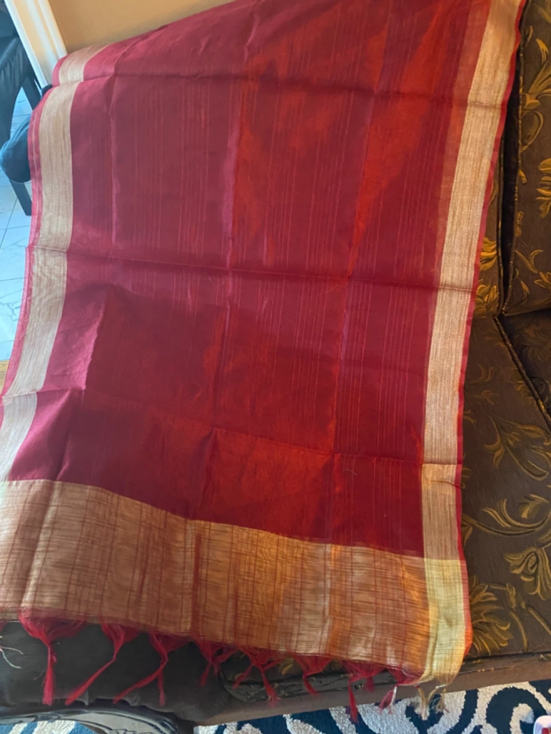 Red & Gold Silk Blend Dupatta - photo 2