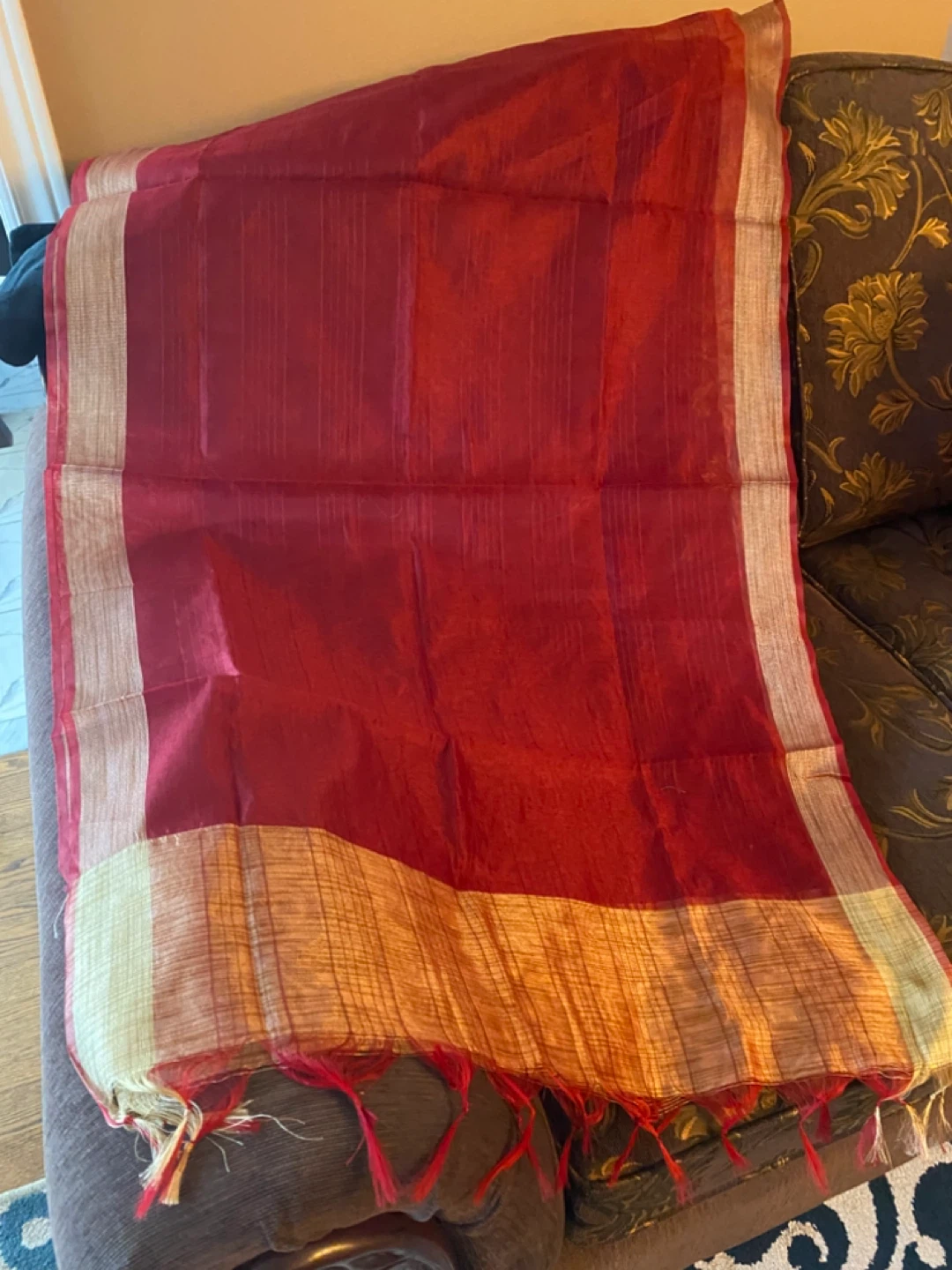 Red & Gold Silk Blend Dupatta