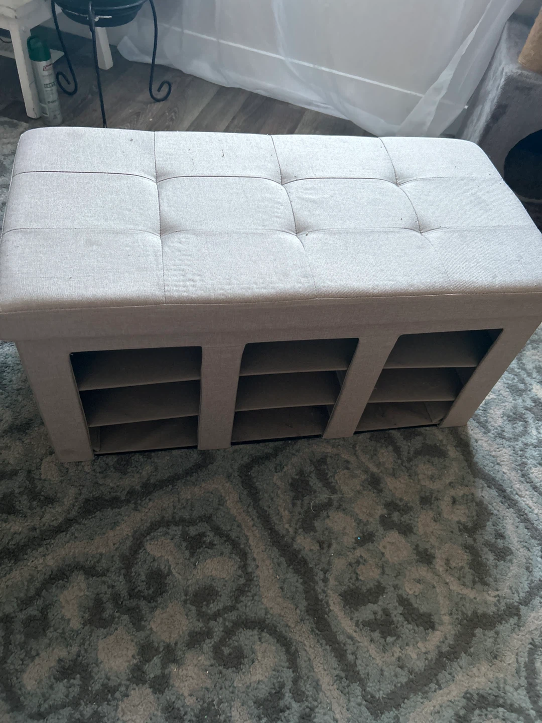 Beige Storage Ottoman Bench