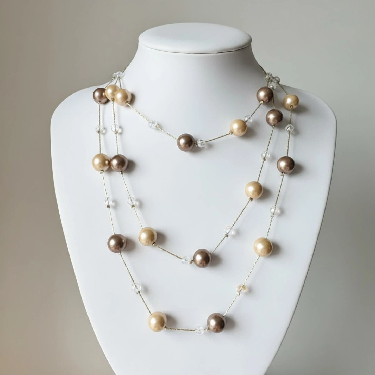 Lia Sophia Necklace Gold Brown Beige Pearls
