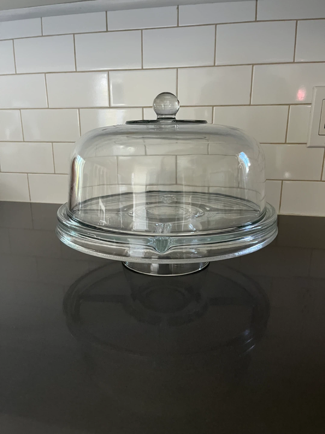 Vintage Clear Glass Reversible Covered Cake stand Vegetable Tray