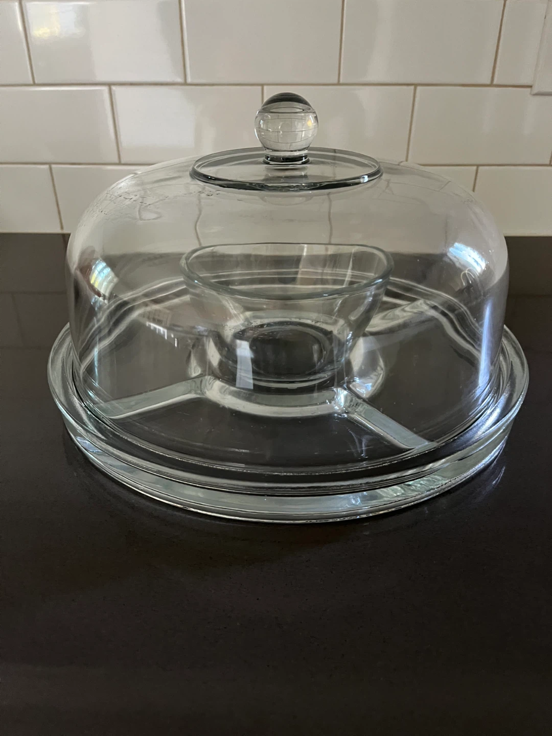 Vintage Clear Glass Reversible Covered Cake stand Vegetable Tray - photo 2