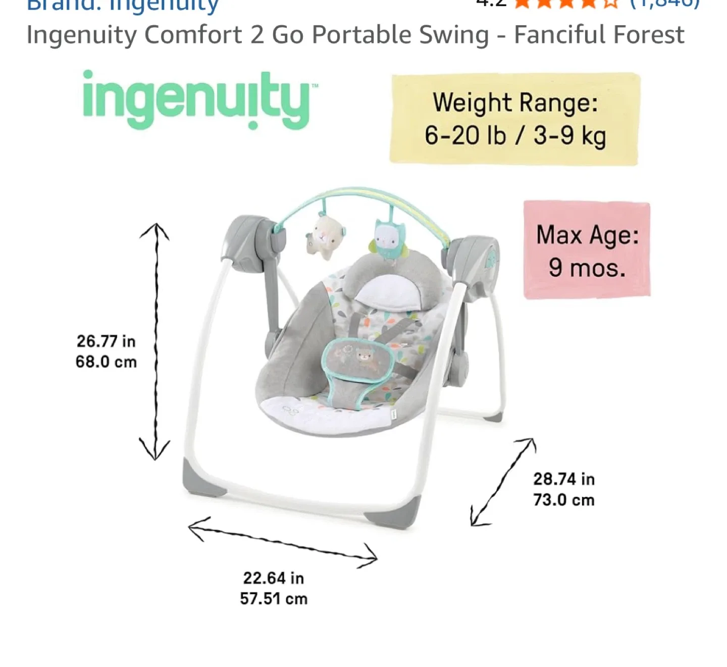 Ingenuity Comfort 2 Go Portable Swing image indicator(3)