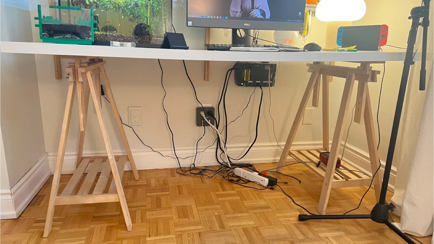IKEA Adjustable Trestle Desk with White Top image indicator(4)