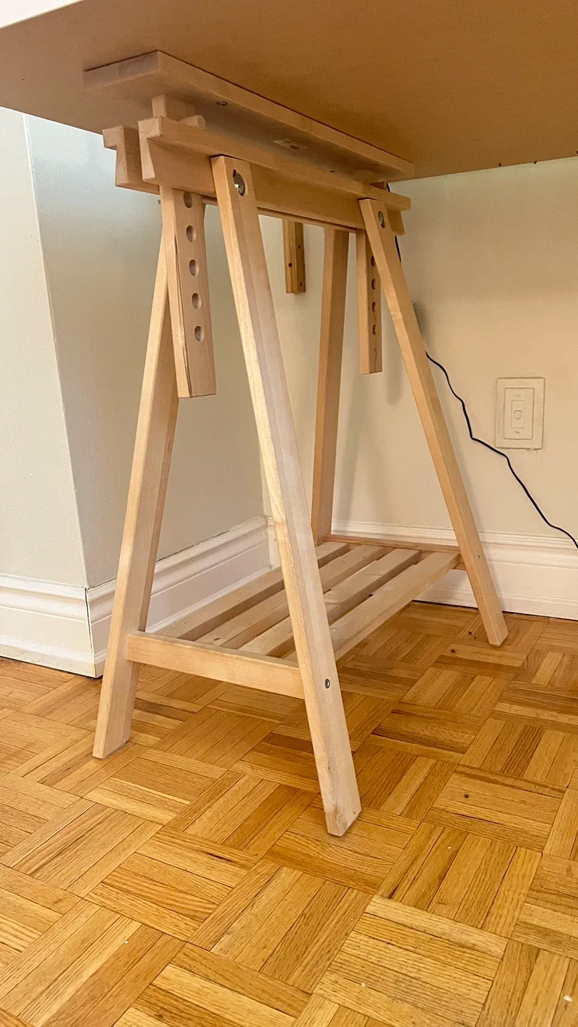 IKEA Adjustable Trestle Desk with White Top image indicator(3)