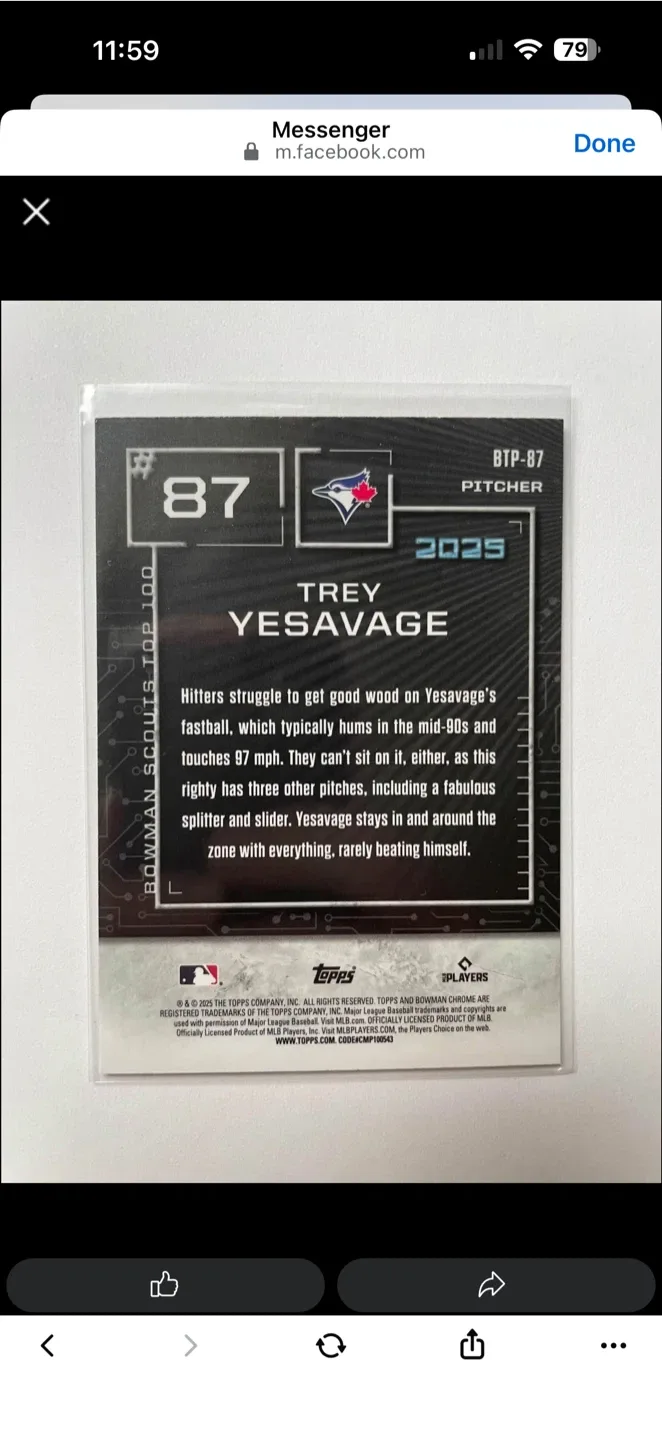 Trey Yesavage 2025 Bowman Chrome Baseball Card image indicator(2)