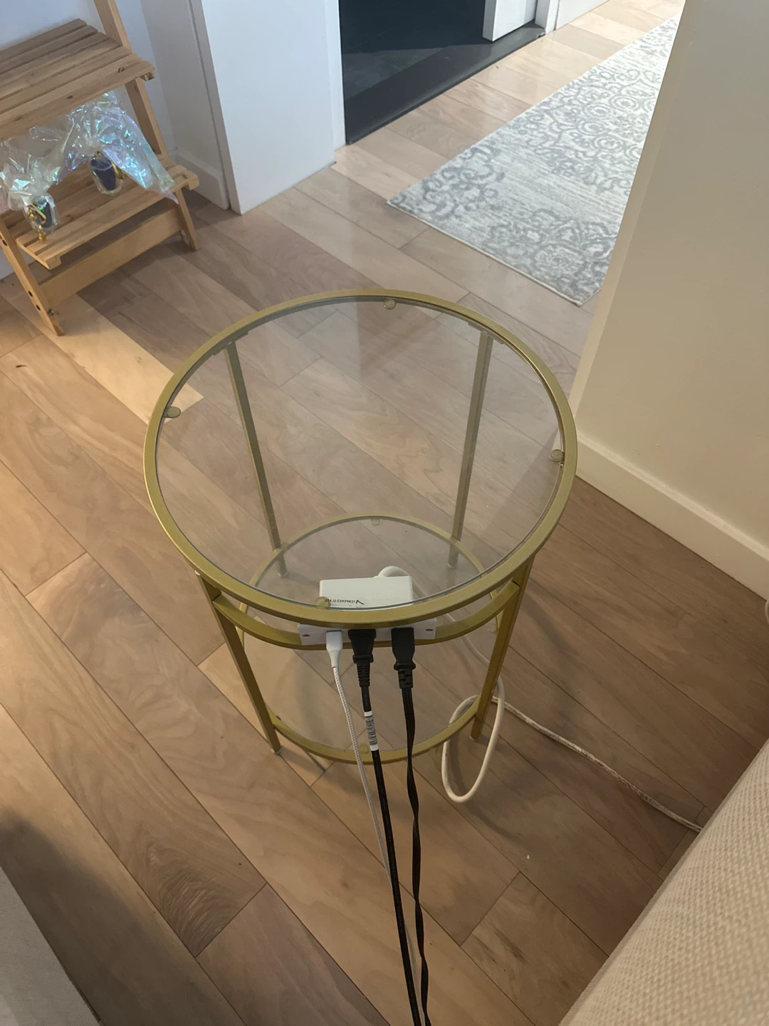 Round Glass Top Gold Accent Table