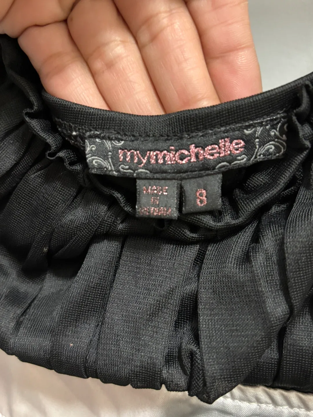 Girls youth Black Ruffled Dress with Silver Sash. Size 8 kids image indicator(6)