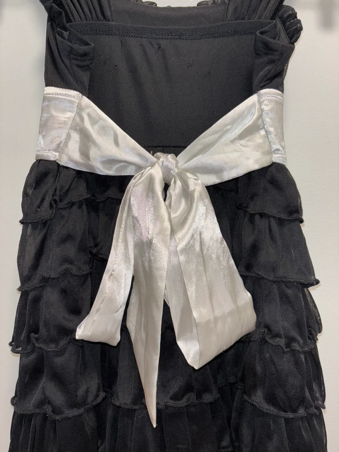 Girls youth Black Ruffled Dress with Silver Sash. Size 8 kids image indicator(5)