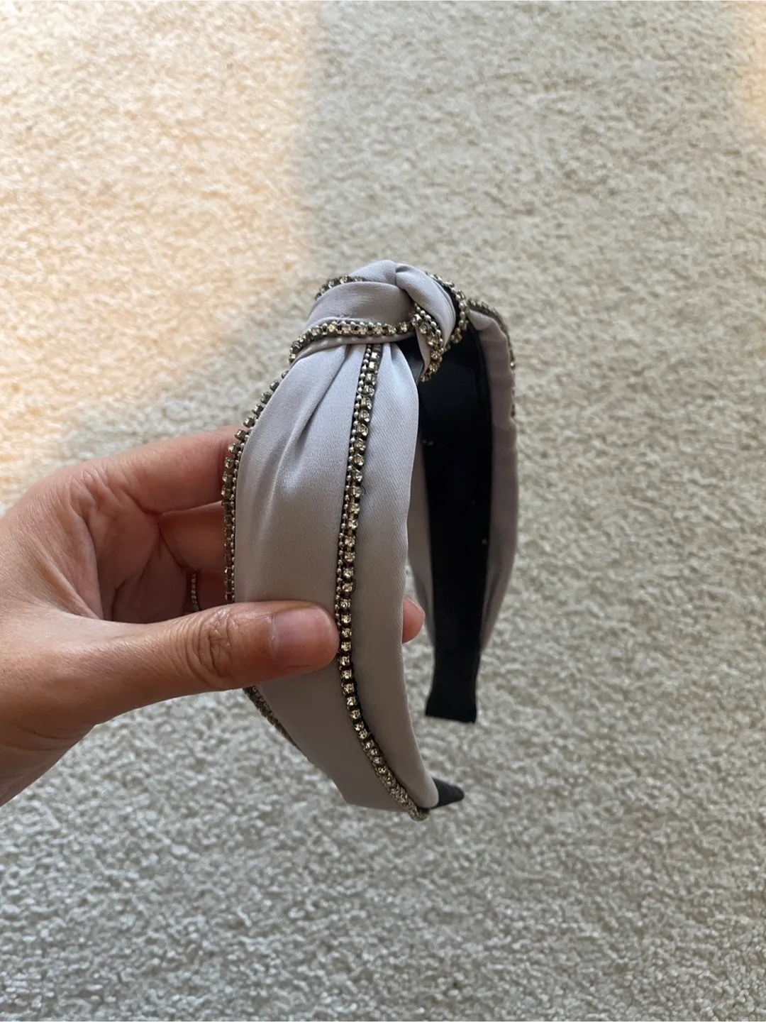 Grey Knotted Headband with Rhinestones thumbnail
