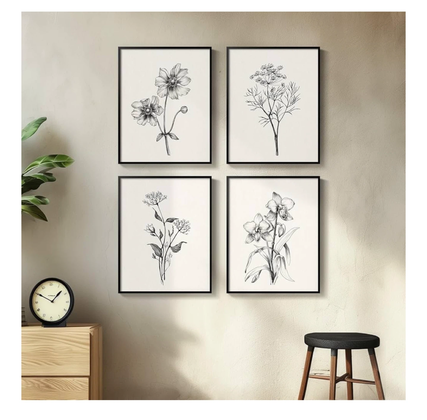 Set of 4 Framed Botanical Prints - New