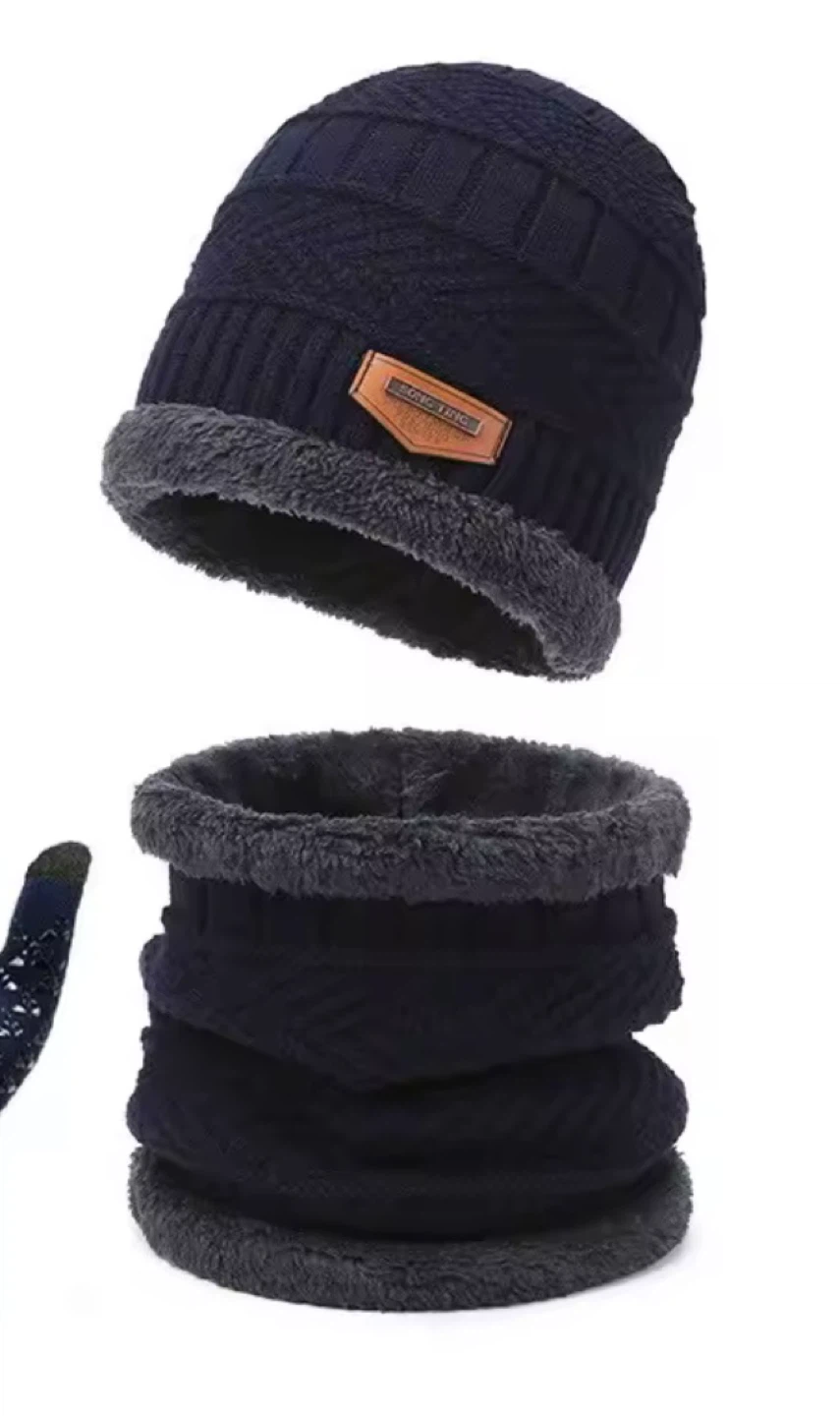 Winter Beanie, Scarf & Gloves Set - Black